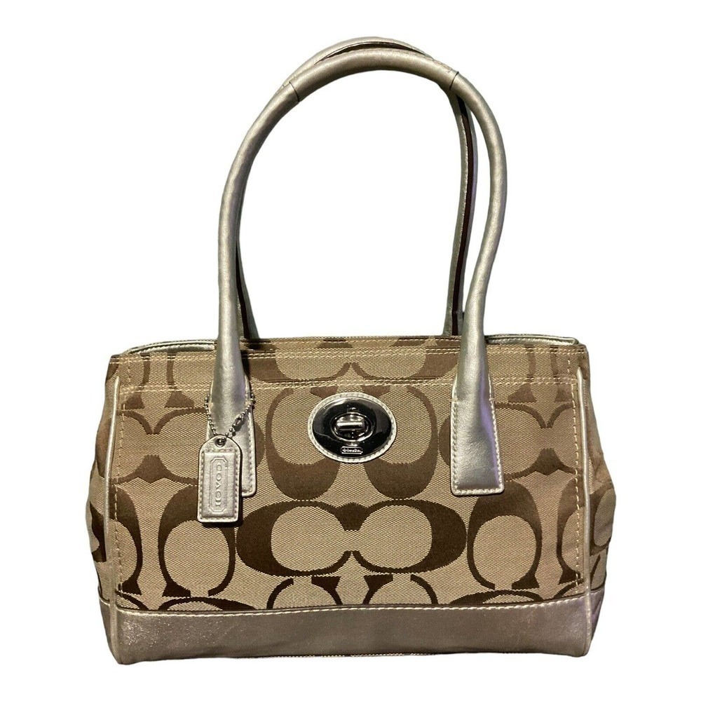 Coach Signature Hampton Madeline Handbag #A0873-11557 Khaki Silver Purse